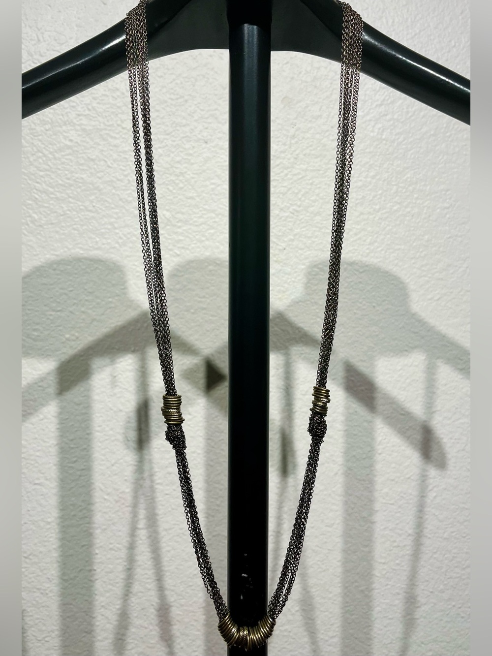 Vintage Long Layered Copper Tone Necklace with Antique Gold Ring Accents